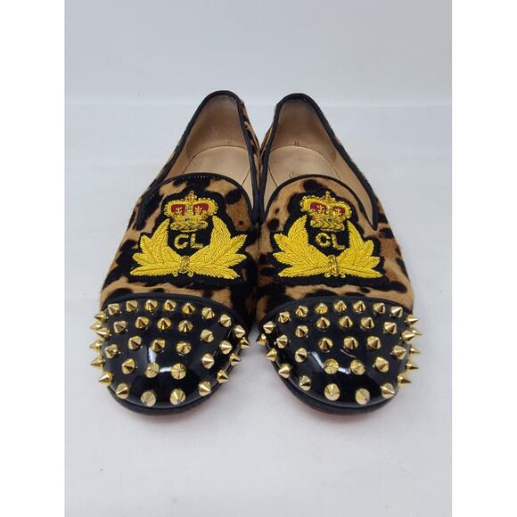 Christian Louboutin Leopard Spike Logo Printed Loafers 39.5 EU - Picture 3 of 10